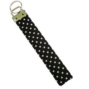 Keychain | Keyfob | Lanyard Wristlet - Black and White Polka Dots